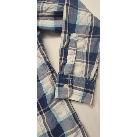 American‎ Eagle men's blue/white/tan plaid long sleeve button up shirt sz XXL - Picture 3 of 12